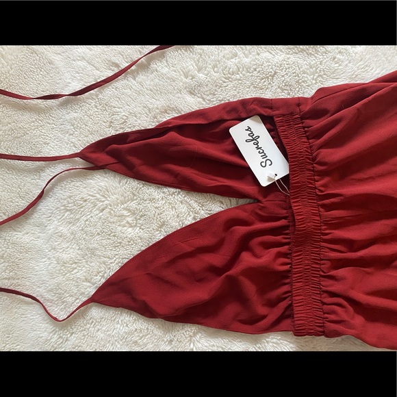 Rust red backless jumpsuit, size M - Picture 4 of 6